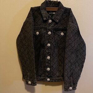 Fashion Nova French Walks Embellished Denim Jacket - Black Wash Size Large